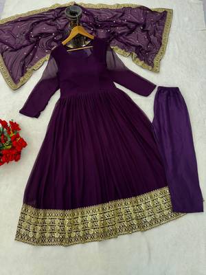 Woman's purple festival long gown with embroidery sequnce work 4
