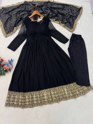 Woman's black festival long gown with embroidery sequnce work 4