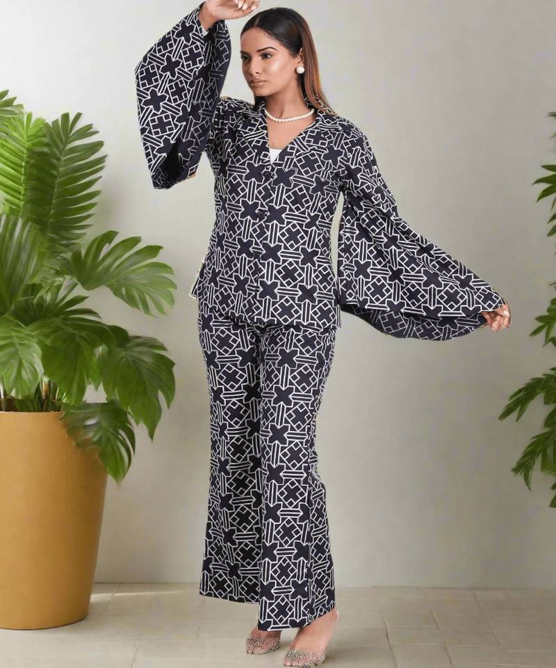 Dark blue embroidered coord set