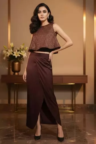 Mocha drape satin coord set