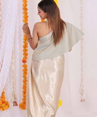 One-shoulder brocade top with satin dhoti 2