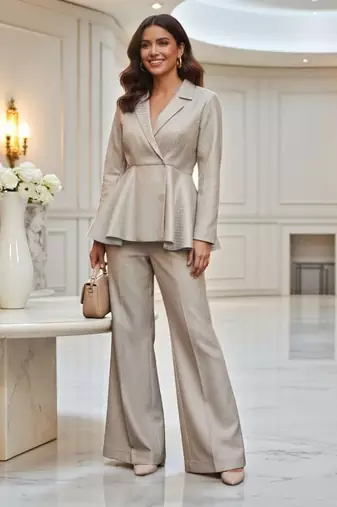 Brocade peplum pantsuit
