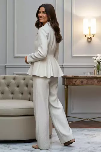 Brocade peplum pantsuit