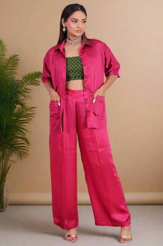 Fuchsia pink satin coord set