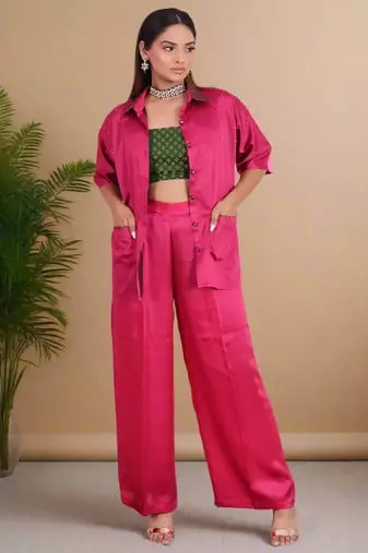 Fuchsia pink satin coord set