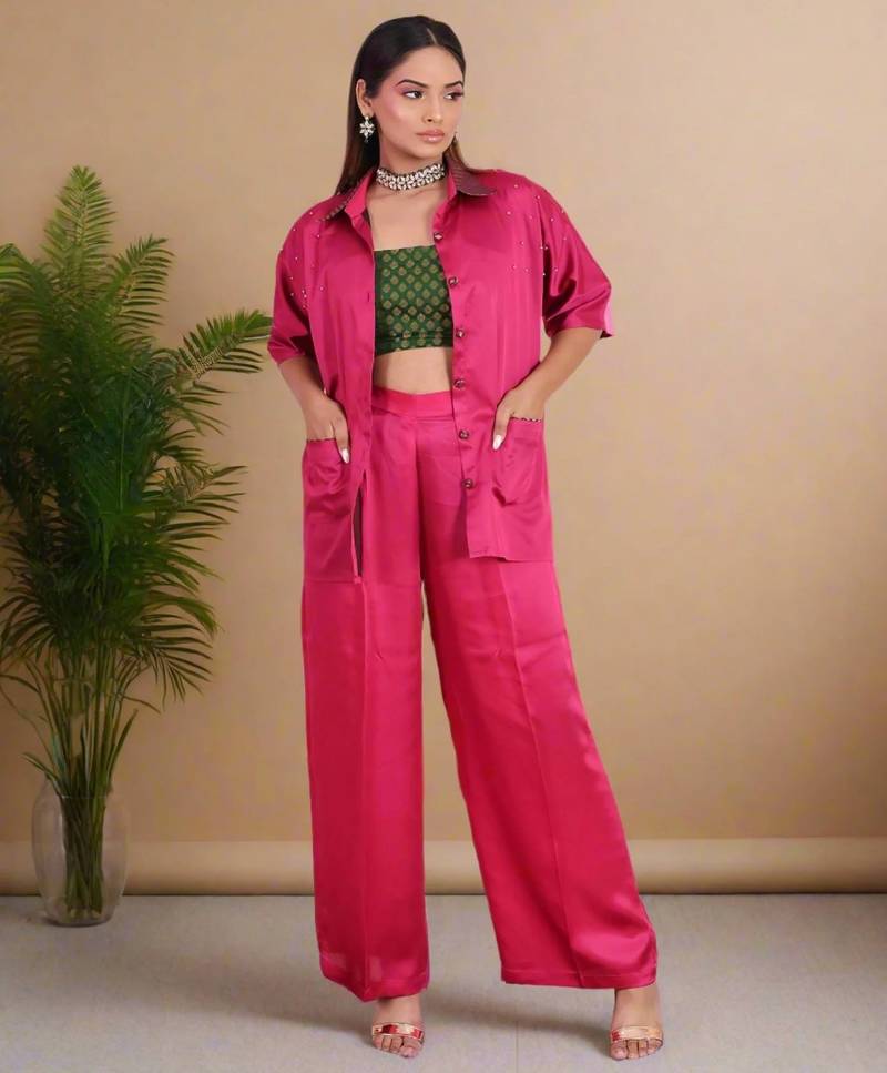 Fuchsia pink satin coord set