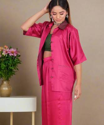 Fuchsia pink satin coord set 2