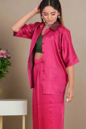 Fuchsia pink satin coord set