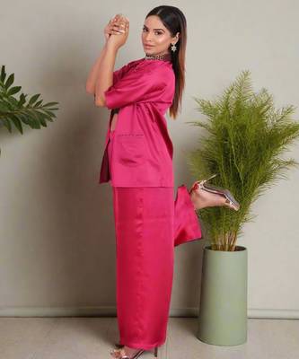 Fuchsia pink satin coord set 3