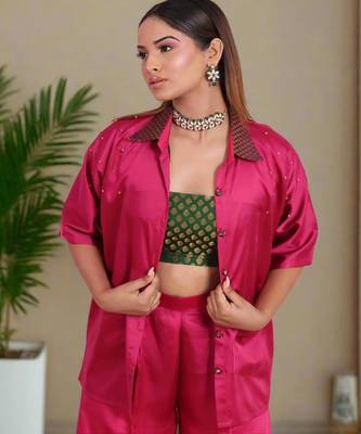 Fuchsia pink satin coord set 4