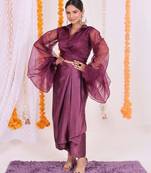 Purple organza wrap top and dhoti set