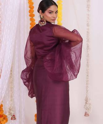 Purple organza wrap top and dhoti set 2