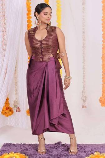 Brocade top with satin dhoti