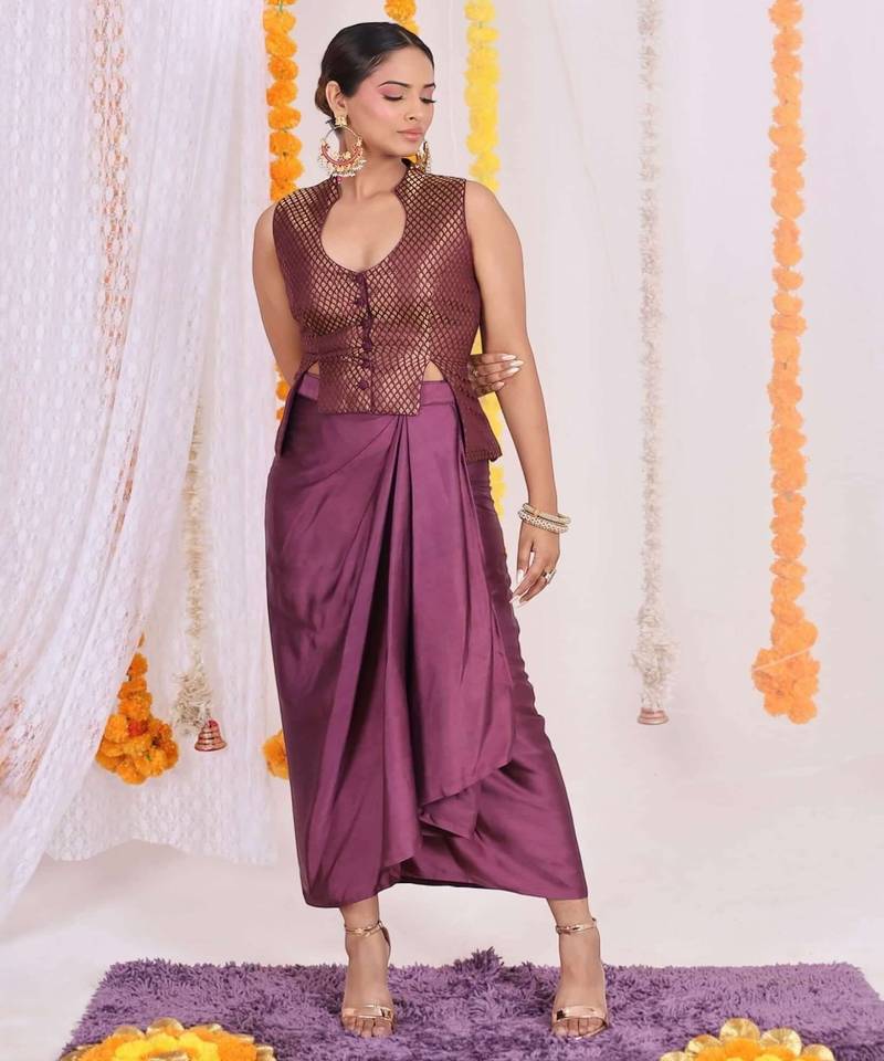 Brocade top with satin dhoti