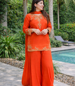 Womens orange kurati palazzo with dupatta embroidered festival wear