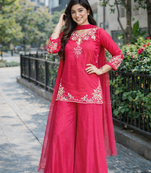 Womens pink kurati palazzo with dupatta embroidered festival wear