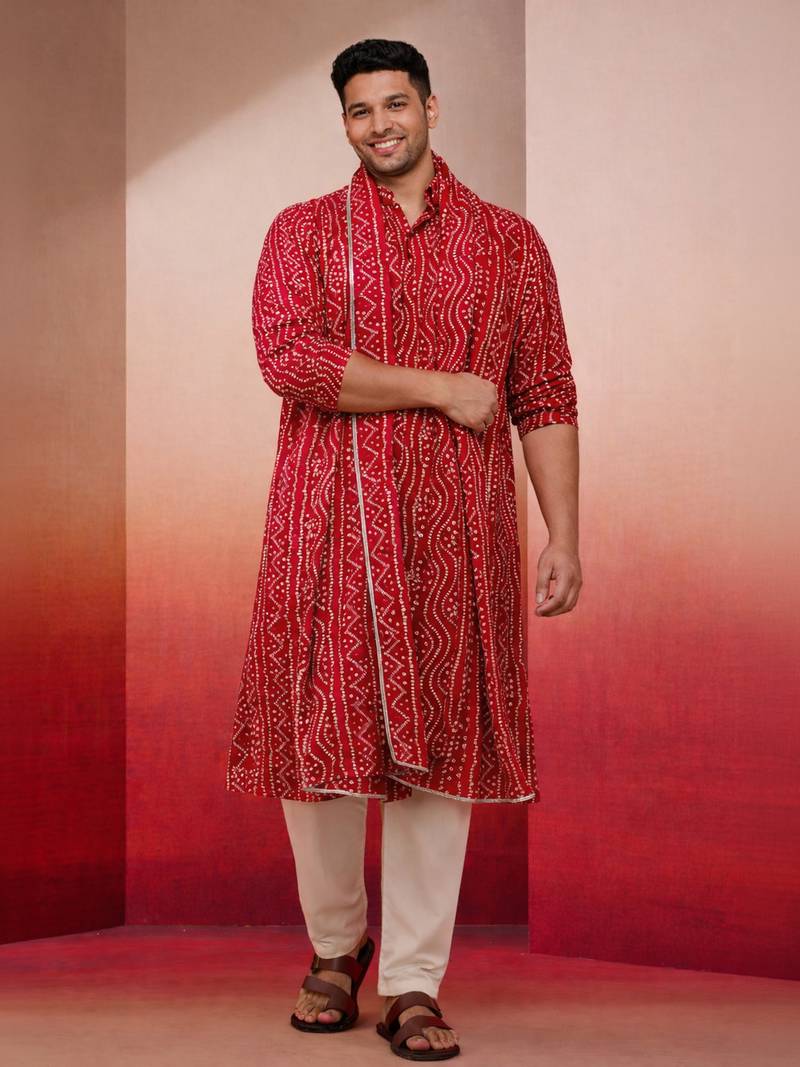 Men rayon falsa bandhani foil printed dupatta