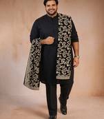 Men black velvet thread work dupatta