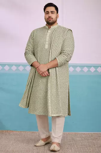 Men pista green rayon embroidered sequin dupatta