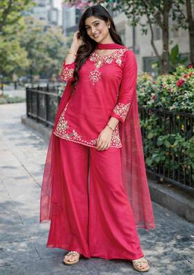 Womens pink kurati palazzo with dupatta embroidered festival wear 3