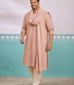 Men peach rayon embroidered sequin dupatta