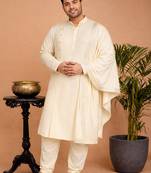 Men cream viscose solid dupatta with mirror work border