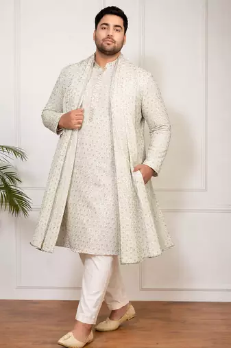Men off white rayon embroidered sequin dupatta