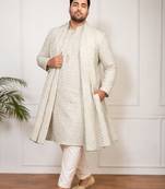 Men off white rayon embroidered sequin dupatta
