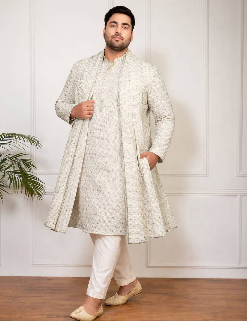 Men off white rayon embroidered sequin dupatta