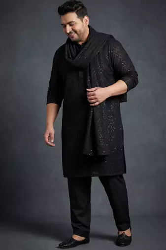 Men georgette black sequinned dupatta