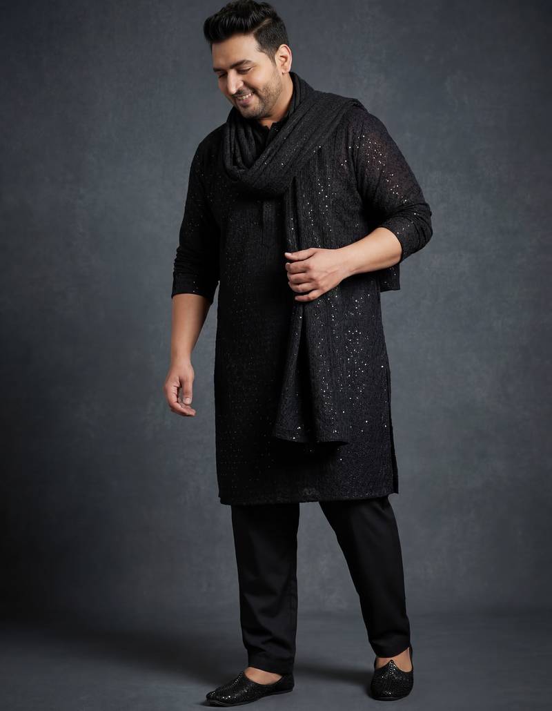 Men georgette black sequinned dupatta