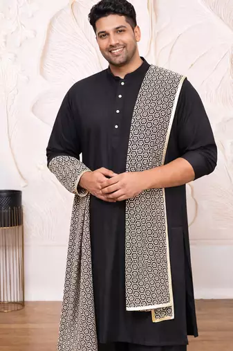 Men black rayon embroidered sequin dupatta
