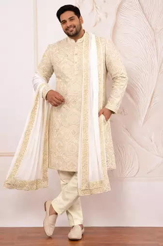 Men georgette solid dupatta with mirror work border