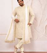 Men georgette solid dupatta with mirror work border