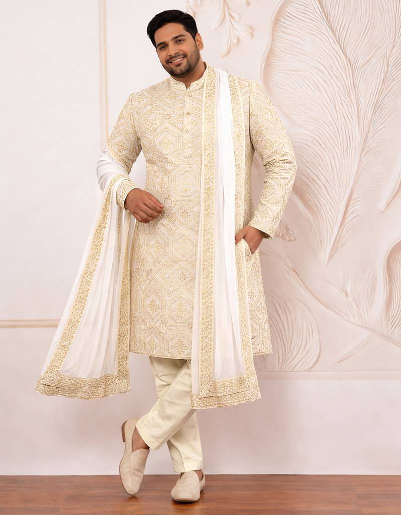 Men georgette solid dupatta with mirror work border