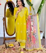 Trading yellow festival kurati pent with dupatta set