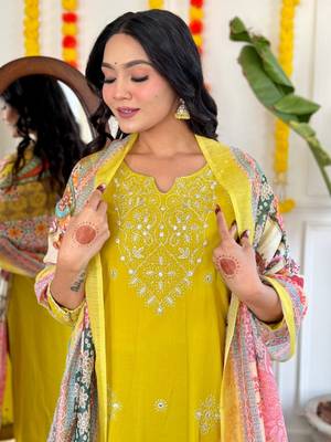 Trading yellow festival kurati pent with dupatta set 5