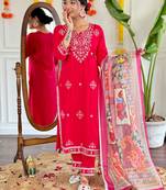 Trading red festival kurati pent with dupatta set