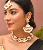 Gold plated kundan pink stones necklace set