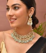 Gold plated kundan green stones necklace set
