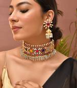 Gold plated kundan multicolor stones choker set