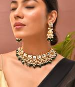 Gold plated kundan green stones necklace set