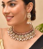 Gold plated kundan multicolor stones necklace set