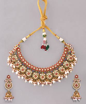 Gold plated kundan multicolor stones necklace set 2