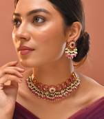 Gold plated kundan red stones necklace set