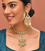Gold plated kundan turquoise blue stones necklace set