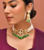 Gold plated kundan green stones choker set