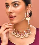 Gold plated kundan red stones necklace set
