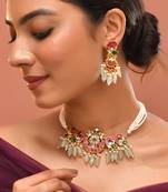 Gold plated kundan multicolor stones choker set