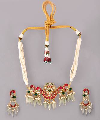 Gold plated kundan multicolor stones choker set 2